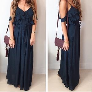Blue off the shoulder maxi dress